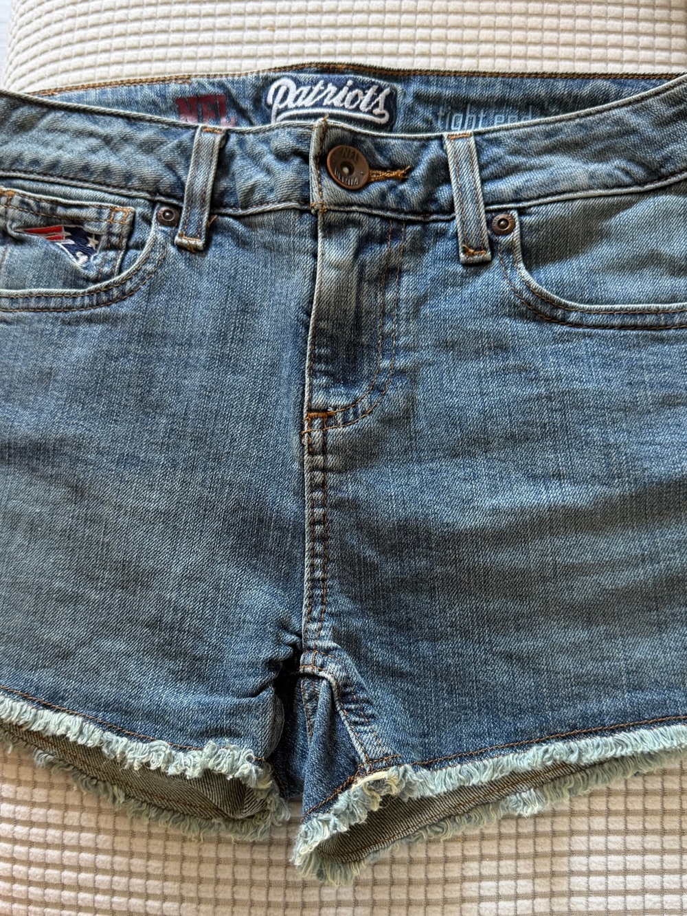 NFL Patriots Light Blue Denim Cutoff Shorts